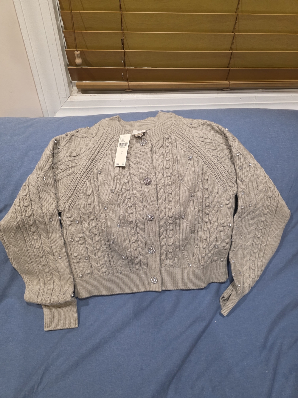 NWT Maeve Gem-Embellished Cable-Knit Cardigan Sweater Sz Small